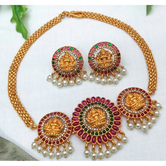 Women's Gold Plated Choker Necklace and Earrings Set (Multi Color, Free Size)