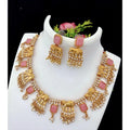 Generic Women's Gold Plated Temple Necklace and Necklace and Earrings Set (Pink, Free Size)