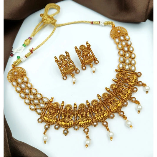 Women's Gold Plated Necklace and Earrings Set (White, Free Size)