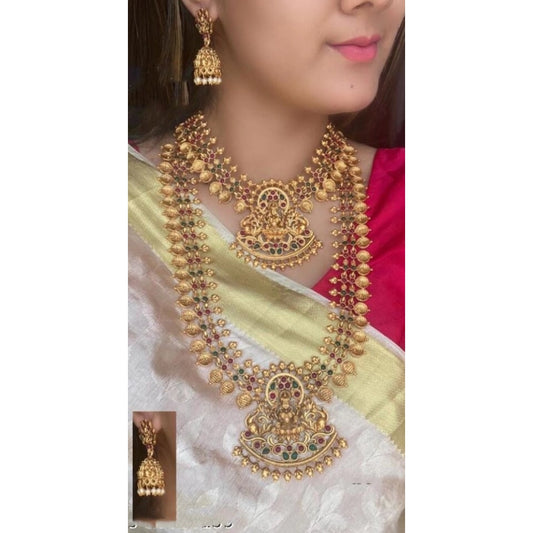 Women's Temple Traditional Necklace and Earrings Set (Multi Color, Free Size)