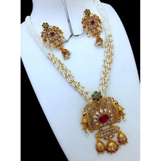 Women's Elite Moti Mala Ad Pendal Jewellery Set (White, Free Size)