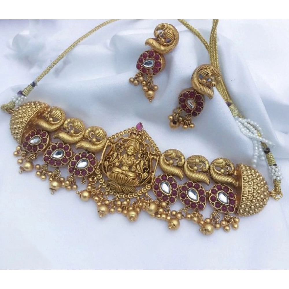 Generic Women's Style Laxmi Chowker Set (Red, Free Size)