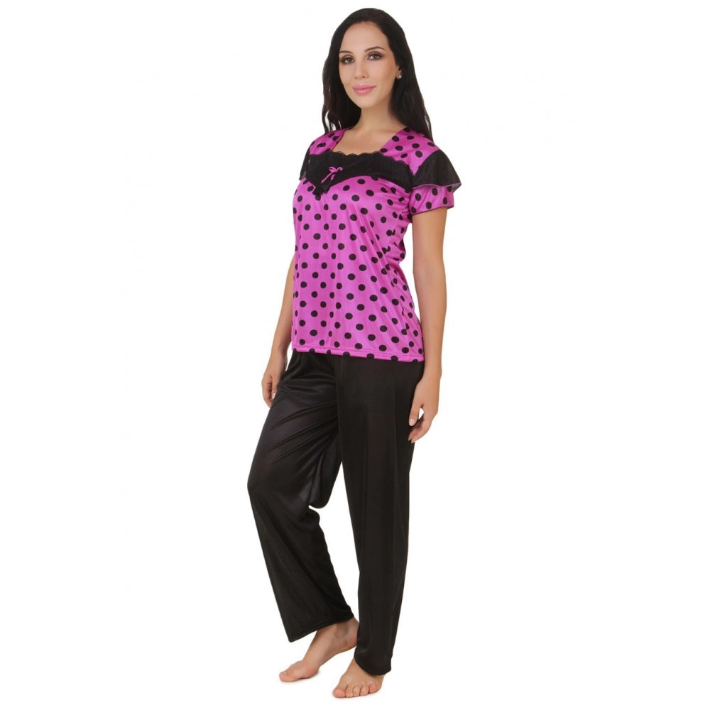 Women's Satin Top And Pyjama Set Mega Sleeve(Color: Sandal, Neck Type: Square Neck)
