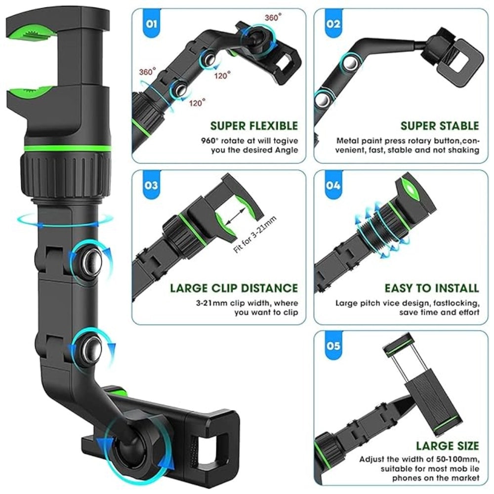 Generic Universal Clip Cell Phone Holder Multi-Joint Flexible Adjustment For Car Rear View Mirror Back Seat Video Stand (Black)