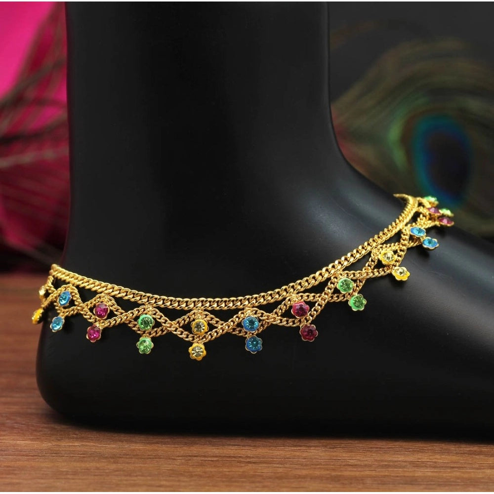Generic Women's Multi Color Rhinestone Anklets (Free Size: Upto 10")