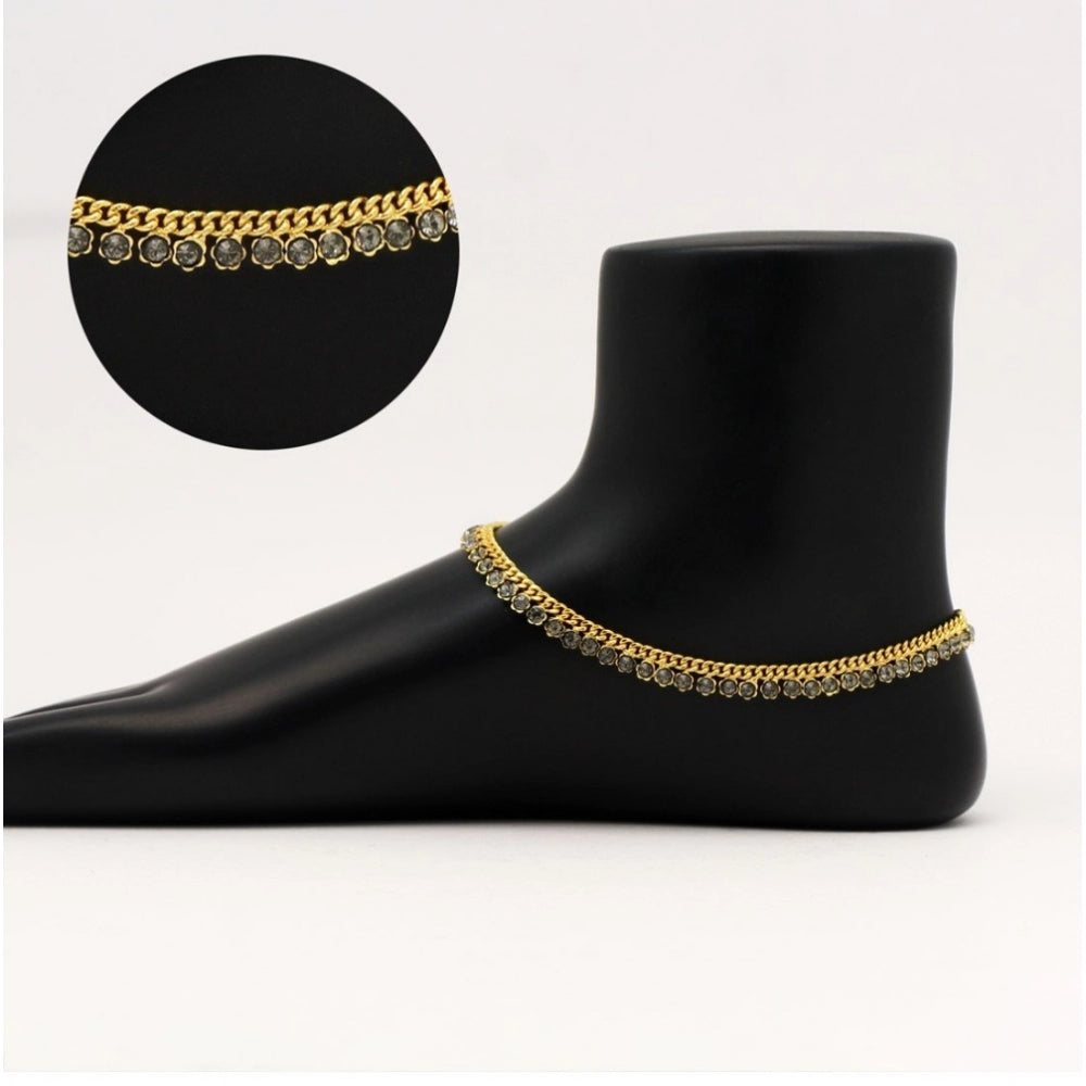 Women's Gray Color Rhinestone Anklets (Free Size: Upto 10")