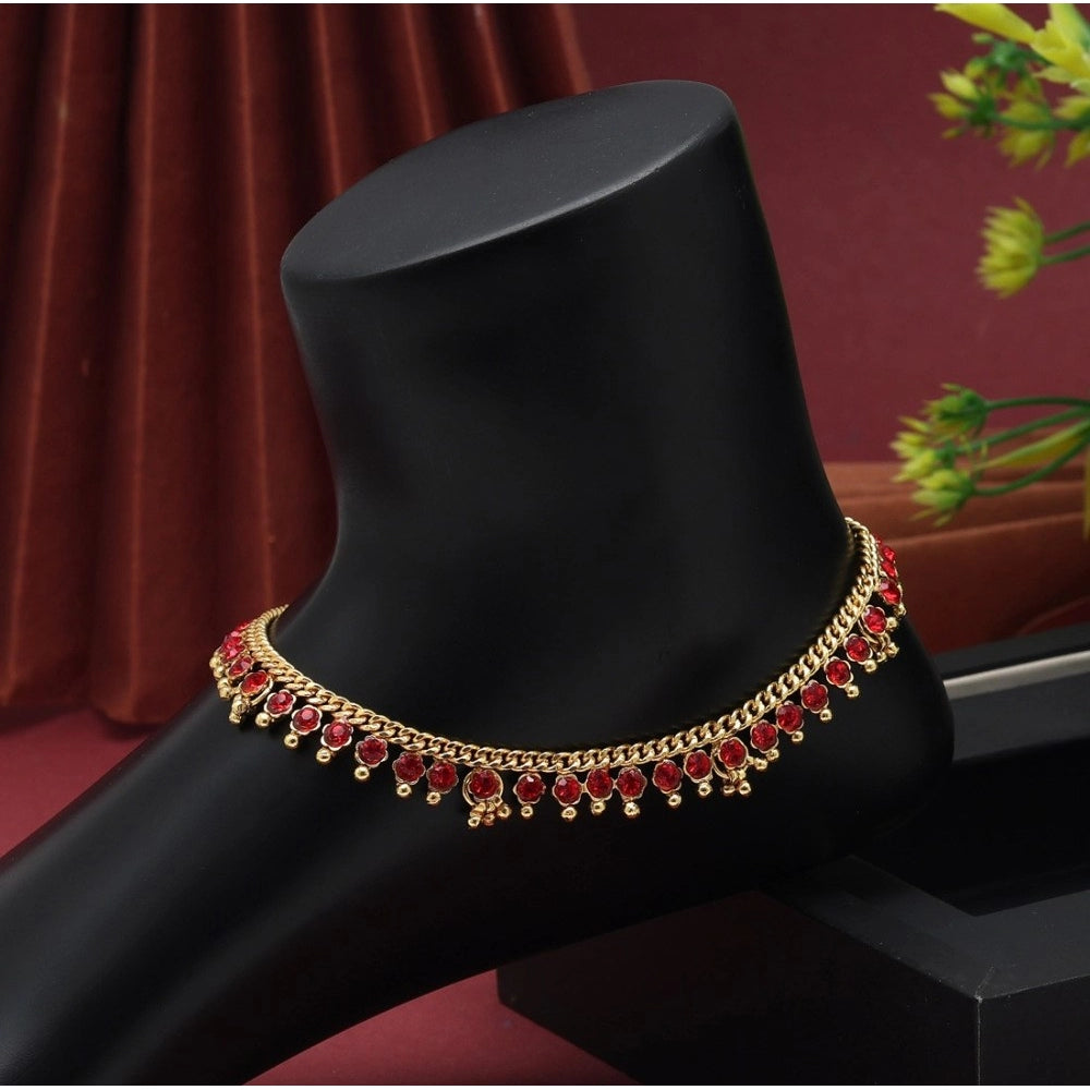 Women's Red Color Anklets (Free Size: Upto 10")