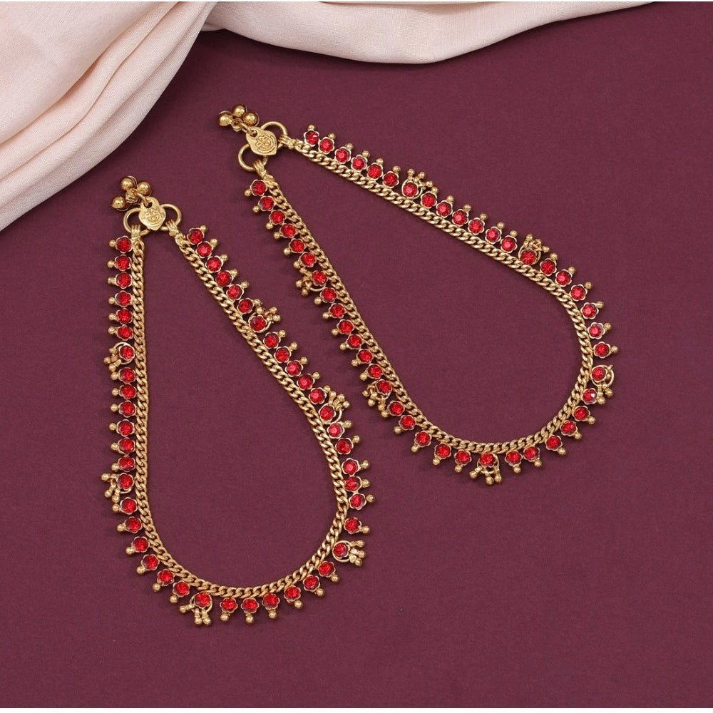 Generic Women's Red Color Anklets (Free Size: Upto 10")