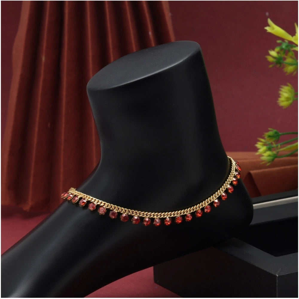Generic Women's Red Color Anklets (Free Size: Upto 10")