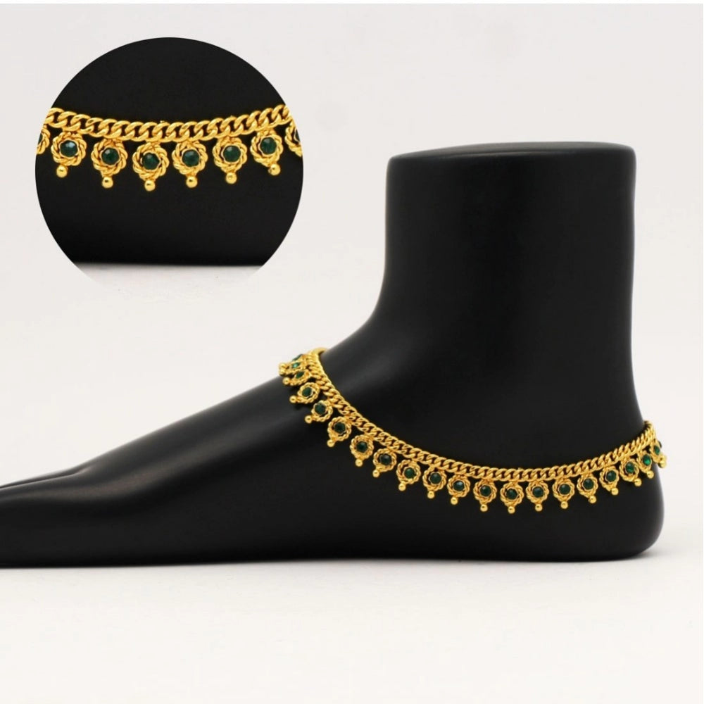 Generic Women's Green Color Rhinestone Anklets (Free Size: Upto 10")