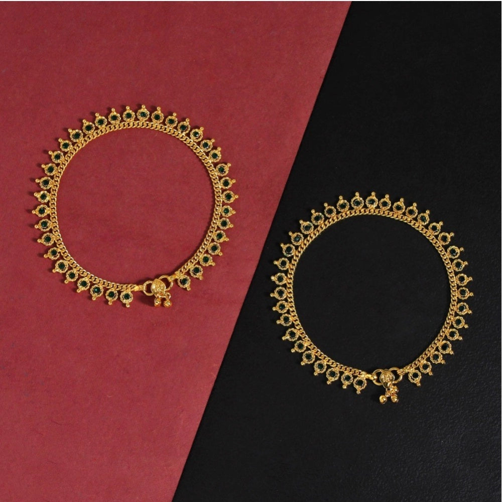 Generic Women's Green Color Rhinestone Anklets (Free Size: Upto 10")