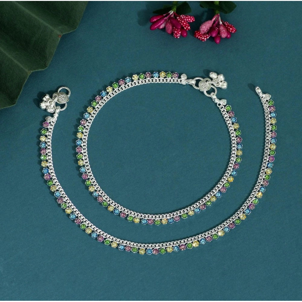 Generic Women's Multi Color Rhinestone Anklets (Free Size: Upto 10")