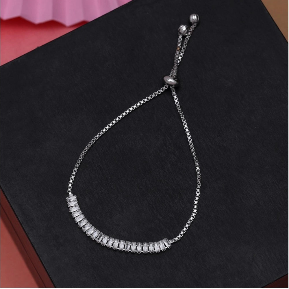 Women's Silver Color Rhinestone Adjustable Bracelet