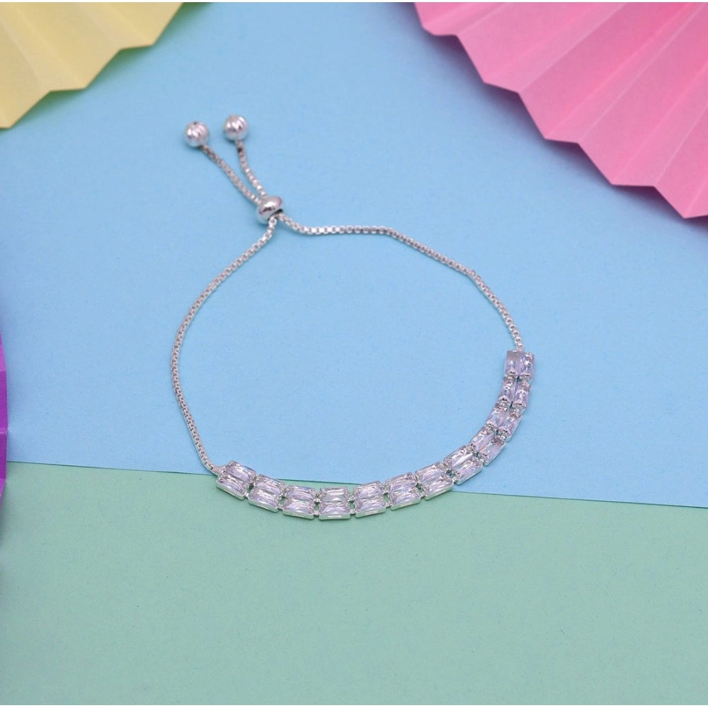 Women's Silver Color Rhinestone Adjustable Bracelet