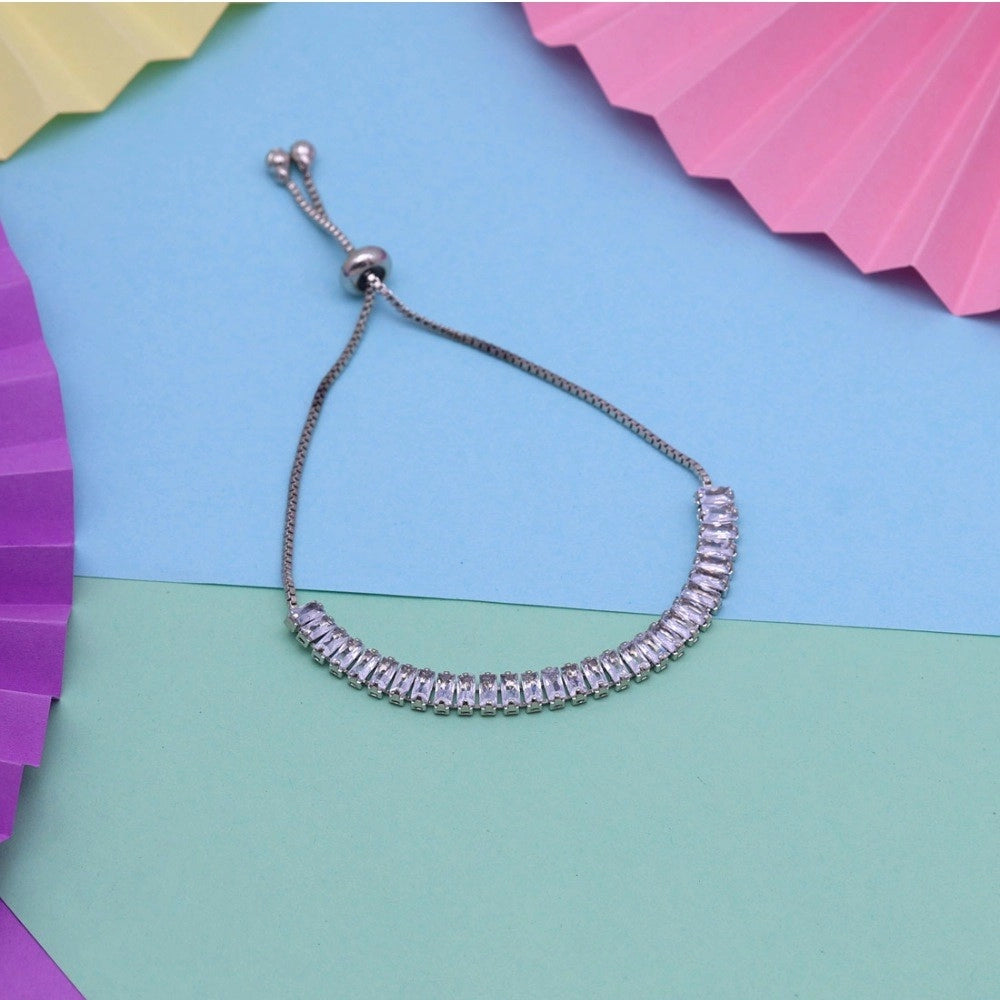 Women's Silver Color Rhinestone Adjustable Bracelet