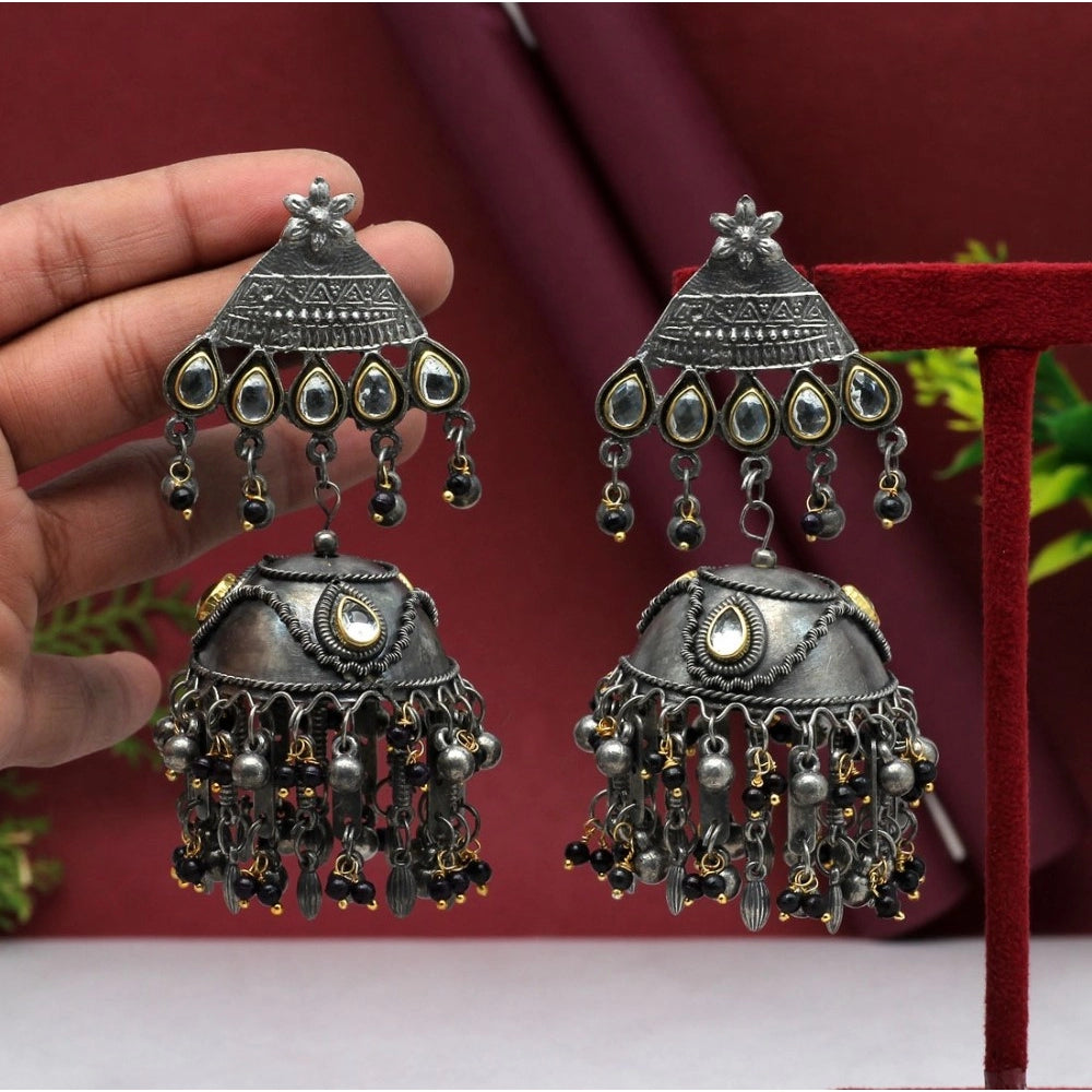Women's Black Color Oxidised Big Jhumka Earrings