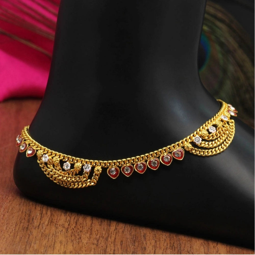 Generic Women's Maroon Color Rhinestone Anklets (Free Size: Upto 10")