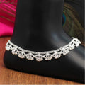 Generic Women's Silver Color Rhinestone Anklets (Free Size: Upto 10")