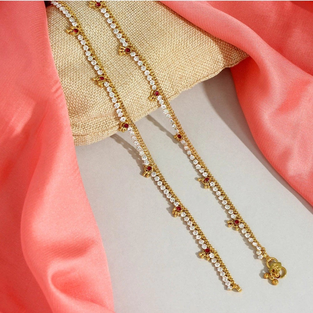 Generic Women's Rani &amp; White Color Rhinestone Anklets (Free Size: Upto 10")