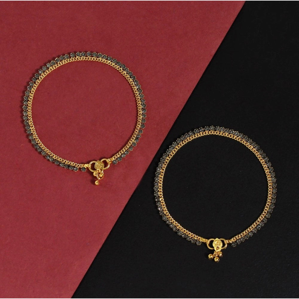 Women's Gray Color Rhinestone Anklets (Free Size: Upto 10")