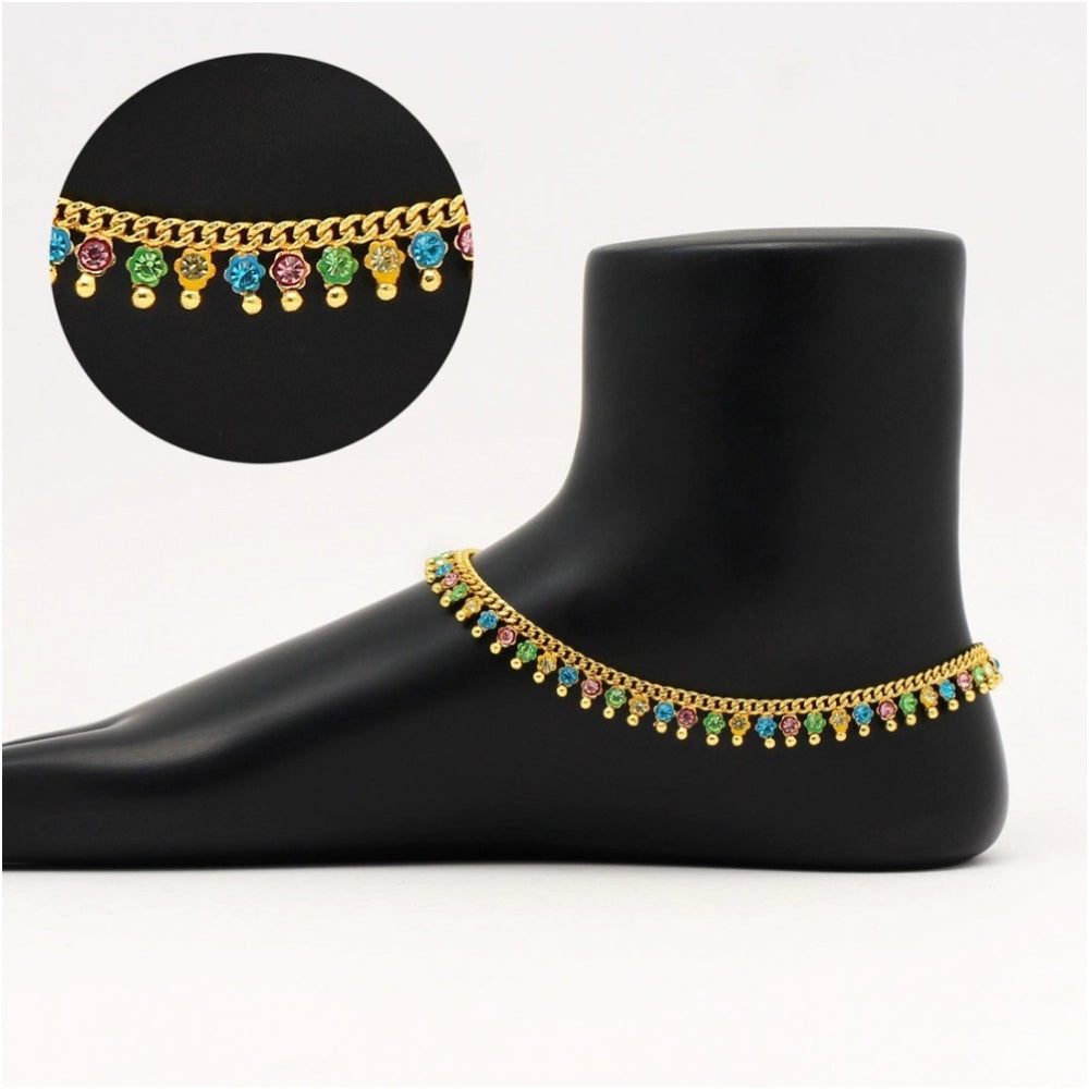 Women's Multi Color Rhinestone Anklets (Free Size: Upto 10")