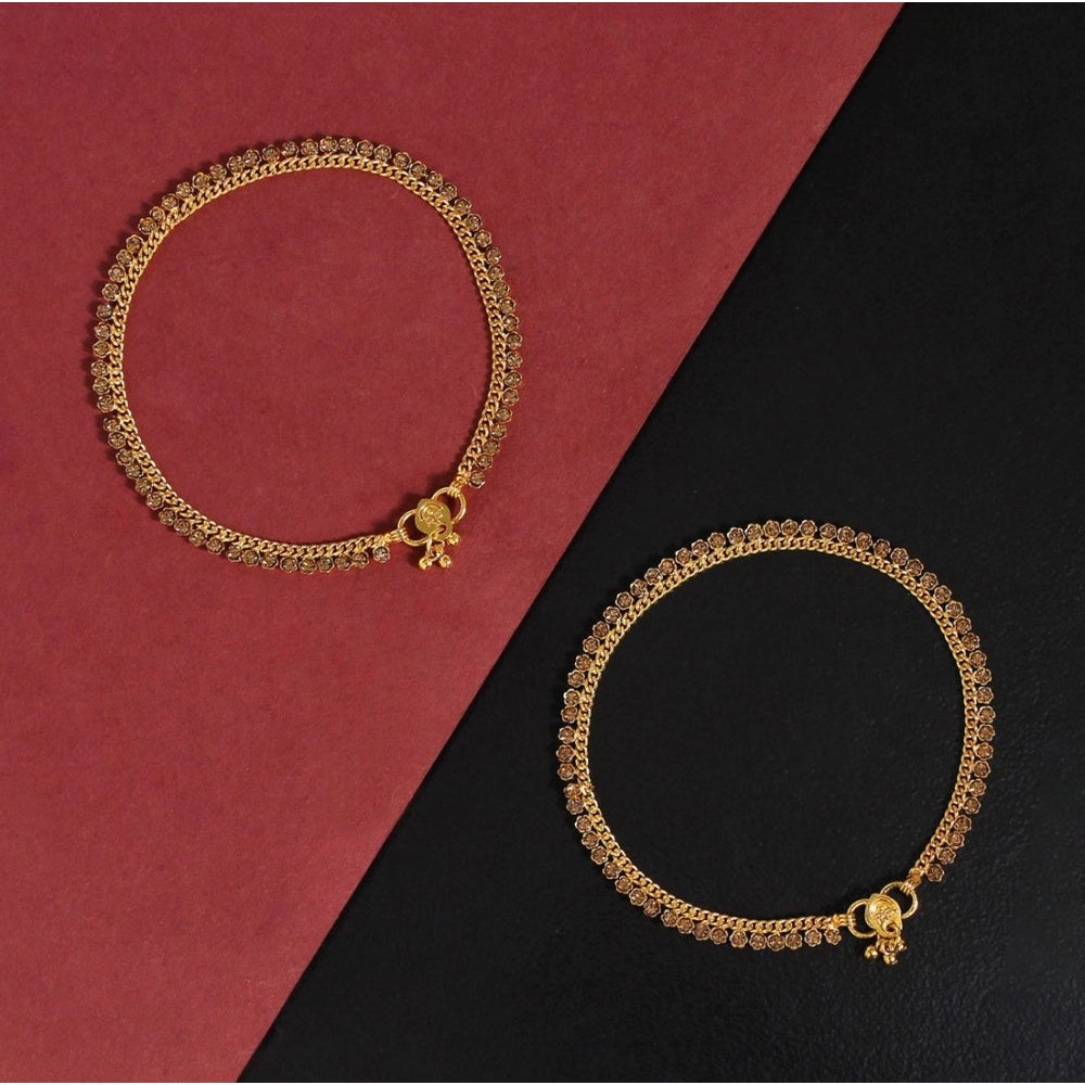 Generic Women's Gold Color Rhinestone Anklets (Free Size: Upto 10")