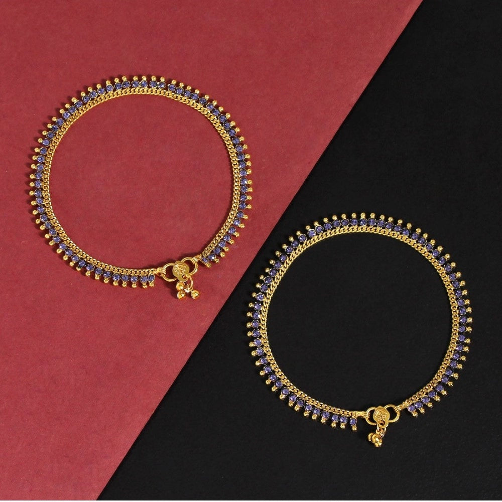 Women's Blue Color Rhinestone Anklets (Free Size: Upto 10")