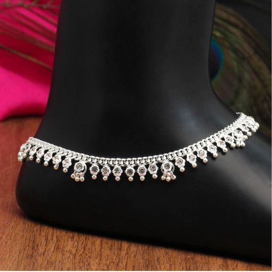 Women's Silver Color Rhinestone Anklets (Free Size: Upto 10")