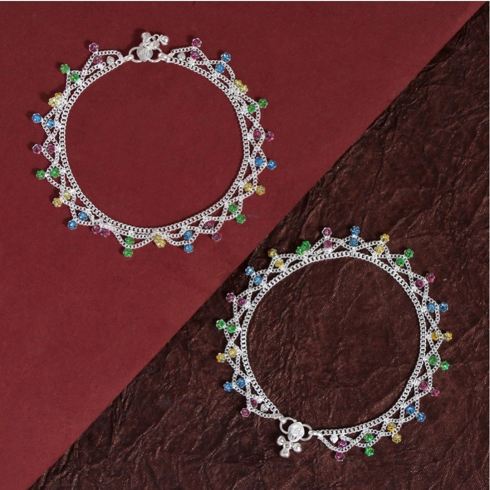 Generic Women's Multi Color Rhinestone Anklets (Free Size: Upto 10")
