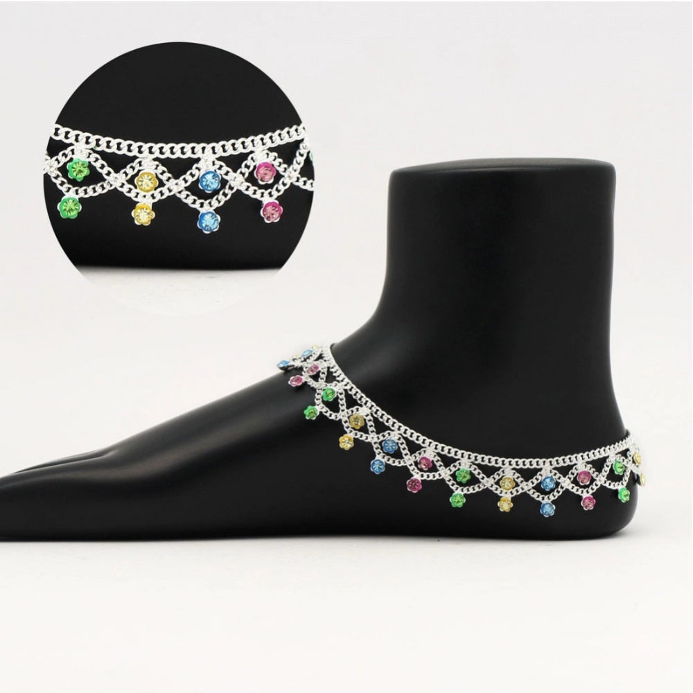 Generic Women's Multi Color Rhinestone Anklets (Free Size: Upto 10")