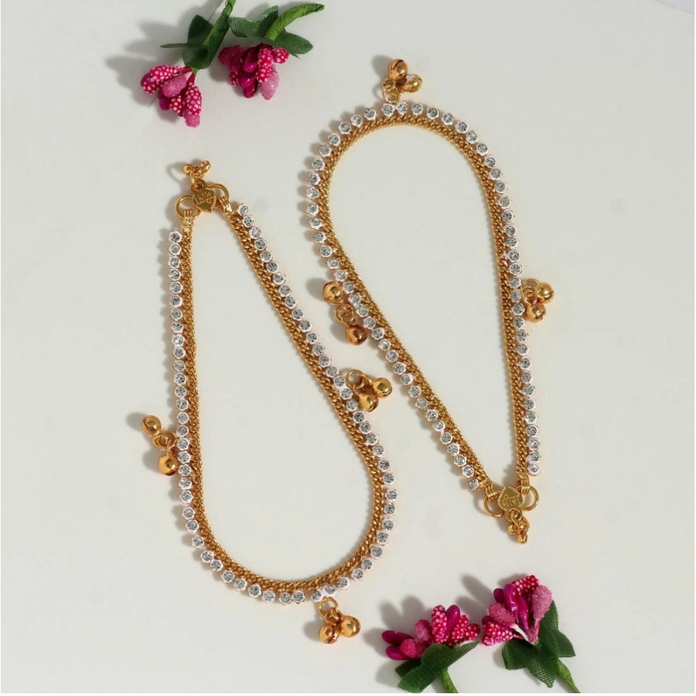 Women's White Color Rhinestone Anklets (Free Size: Upto 10")