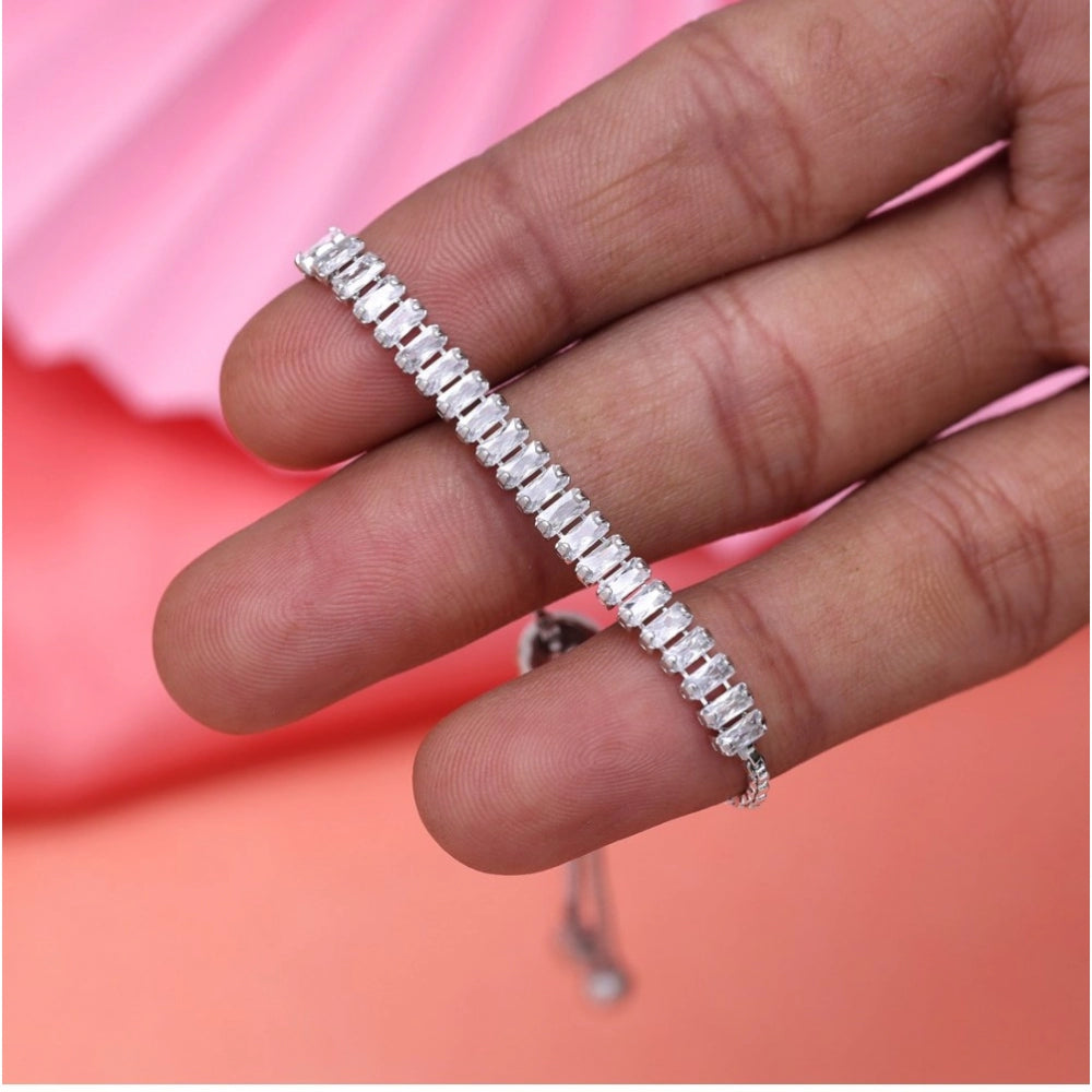 Women's Silver Color Rhinestone Adjustable Bracelet