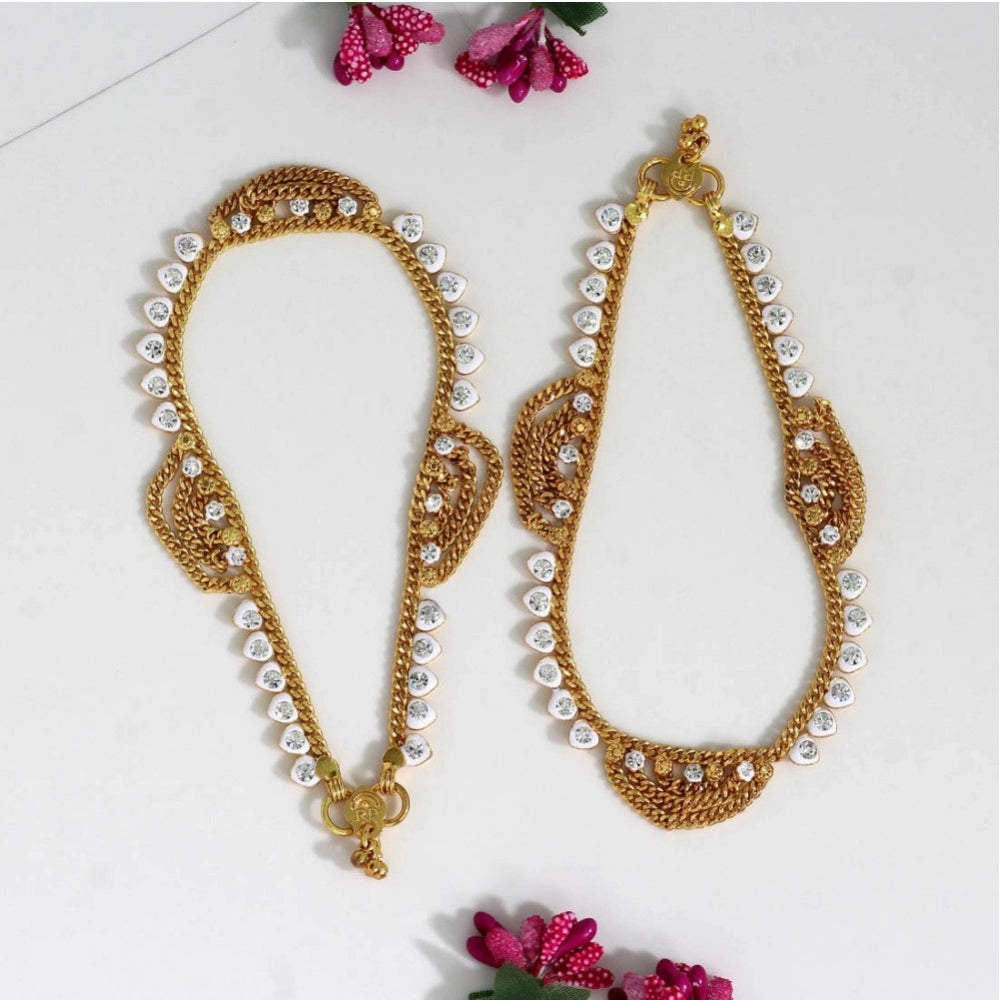 Generic Women's White Color Rhinestone Anklets (Free Size: Upto 10")
