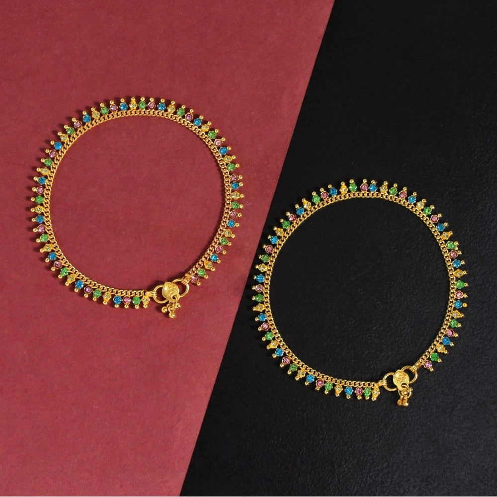 Women's Multi Color Rhinestone Anklets (Free Size: Upto 10")