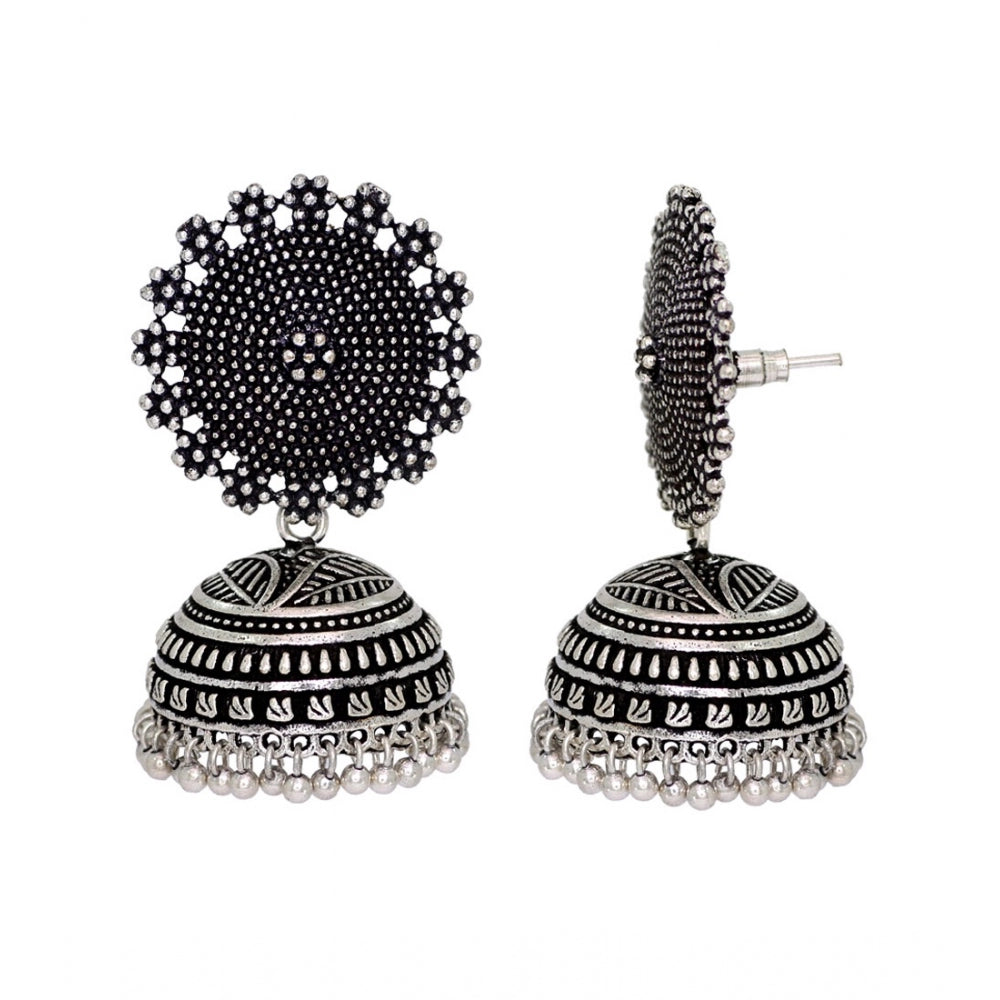 Women's Oxidised Silver Plated Handmade Jhumka Brass Earrings