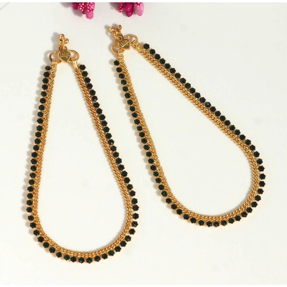 Generic Women's Green Color Rhinestone Anklets (Free Size: Upto 10")
