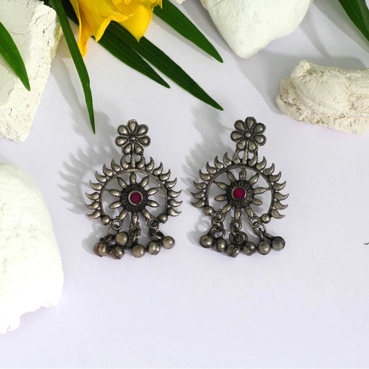 Women's Rani Color Glass Stone Oxidised Earrings