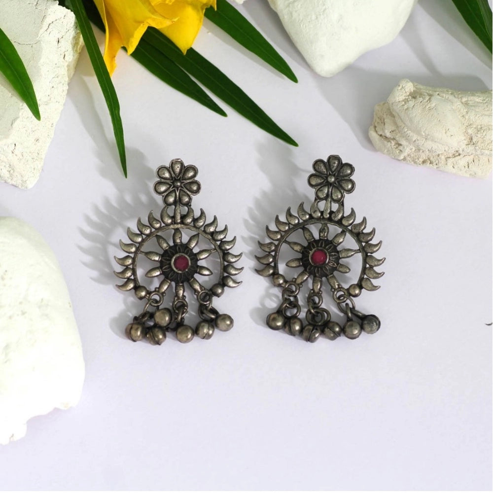 Women's Pink Color Glass Stone Oxidised Earrings