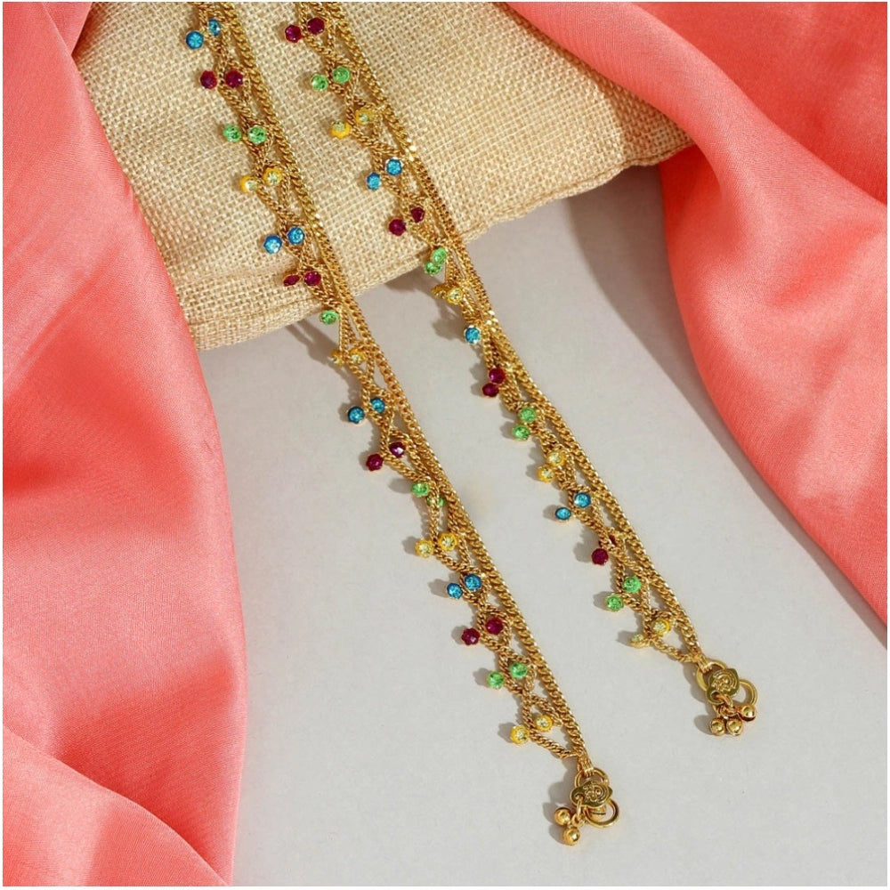 Generic Women's Multi Color Rhinestone Anklets (Free Size: Upto 10")
