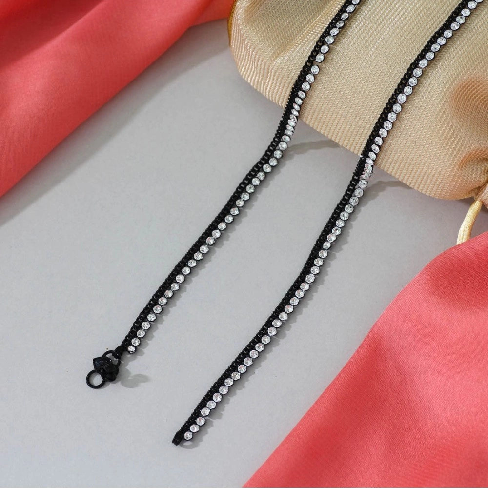 Generic Women's Black Color Rhinestone Anklets (Free Size: Upto 10")