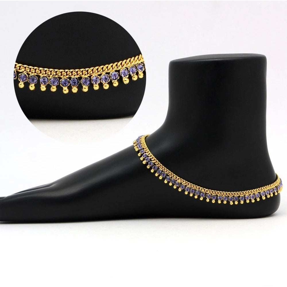 Women's Blue Color Rhinestone Anklets (Free Size: Upto 10")
