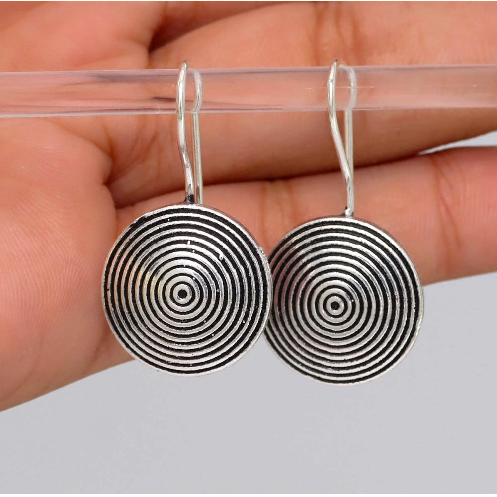 Women's Jalebi Design Silver Tone Oxidised Stud Brass Earrings