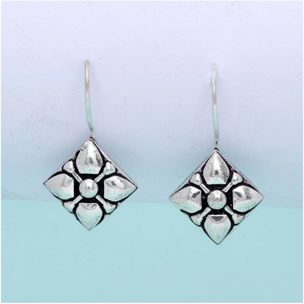 Women's Square Shape Oxidised Silver Plated Stud Brass Earrings