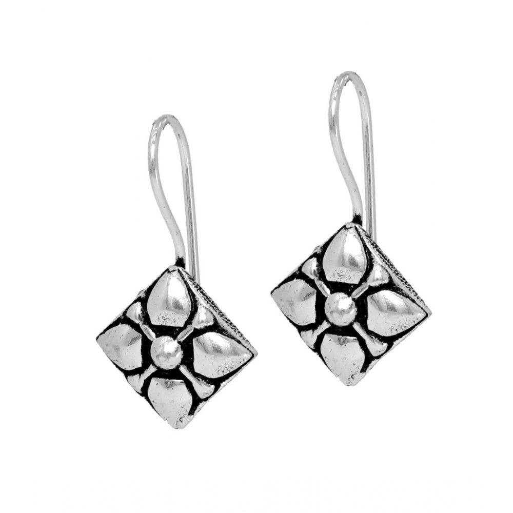 Women's Square Shape Oxidised Silver Plated Stud Brass Earrings