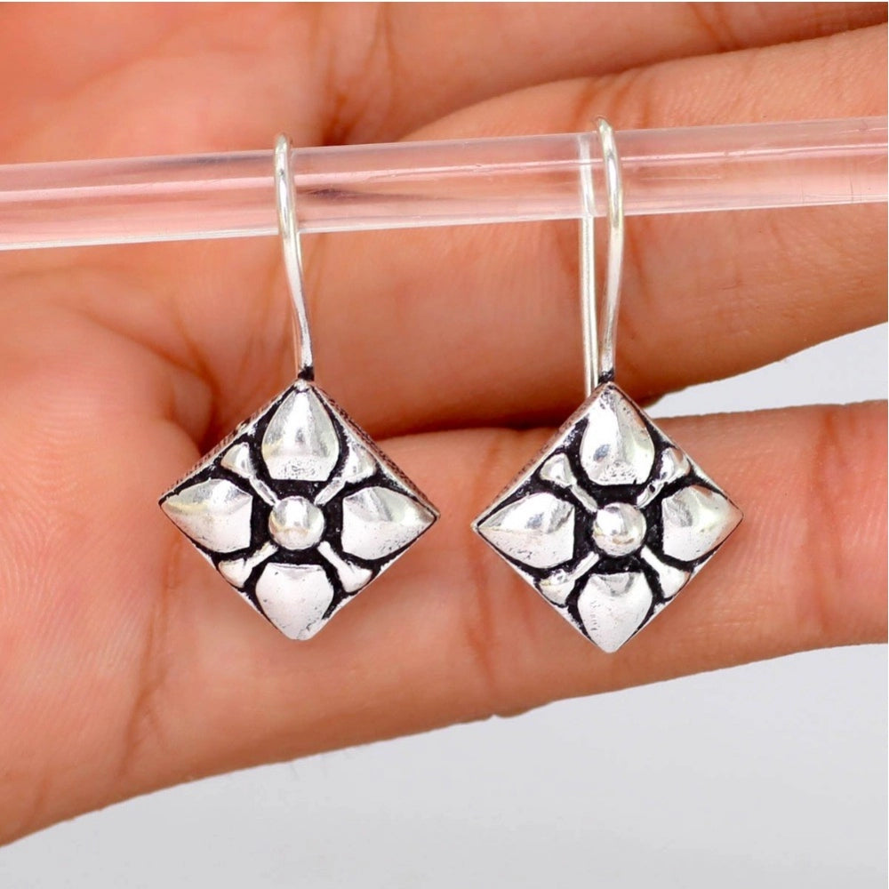 Women's Square Shape Oxidised Silver Plated Stud Brass Earrings