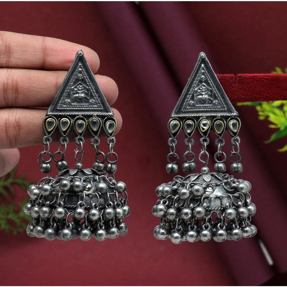 Women's Silver Color Oxidised Big Jhumka Earrings