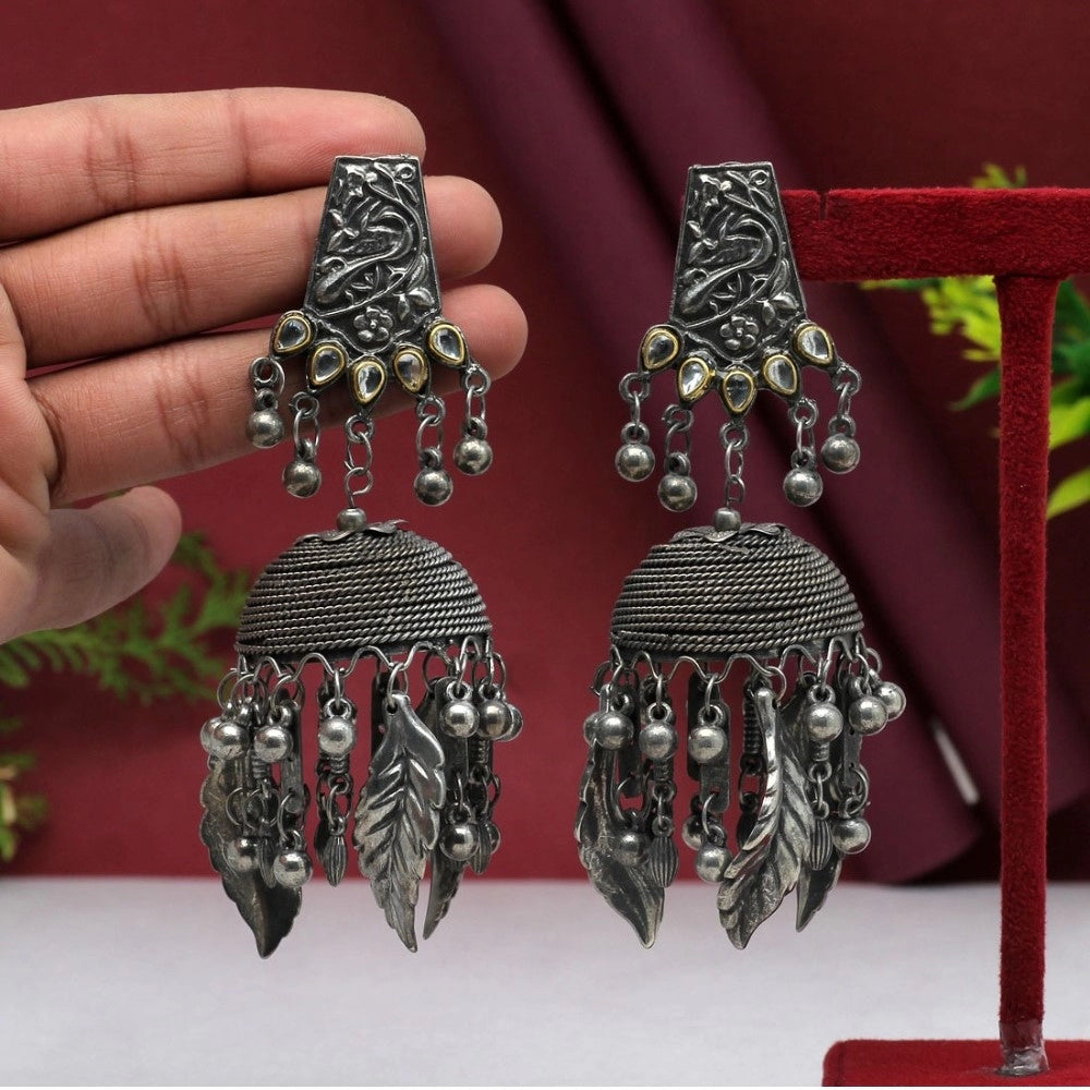 Women's Silver Color Oxidised Big Jhumka Earrings