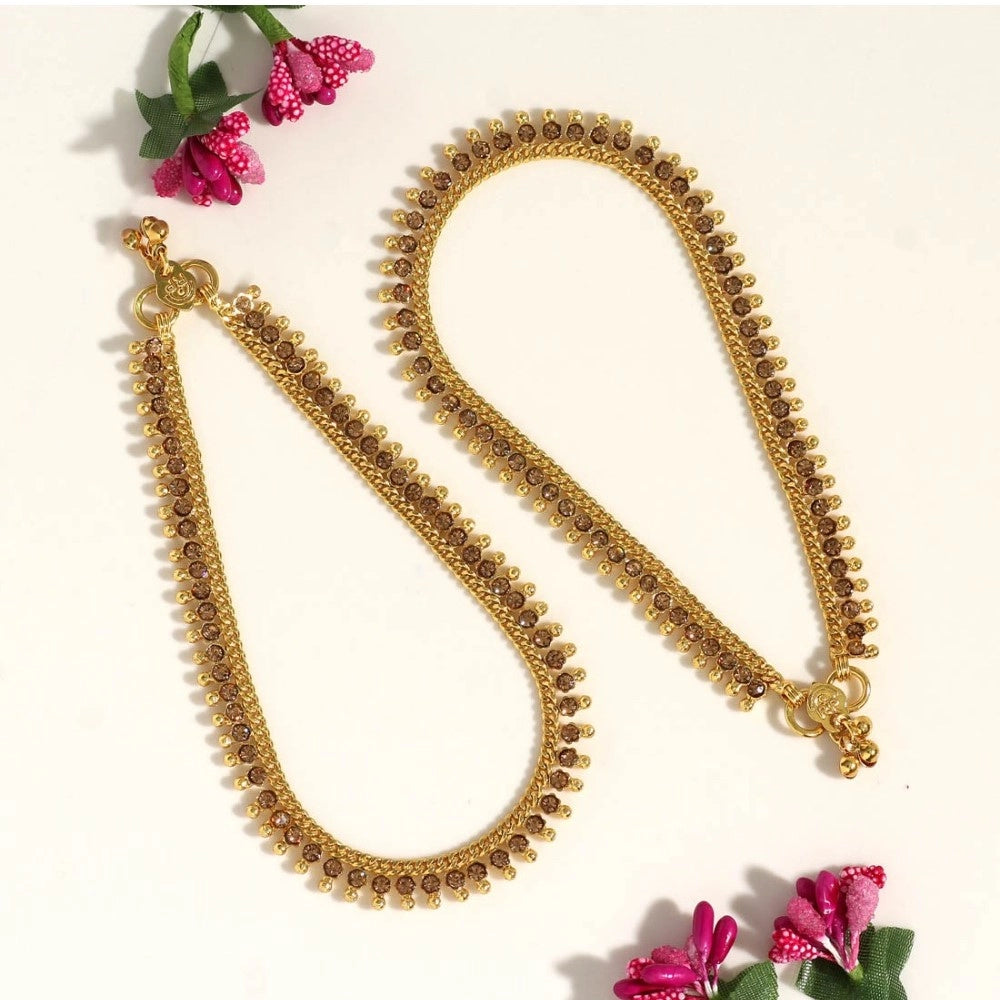 Generic Women's Gold Color Rhinestone Anklets (Free Size: Upto 10")