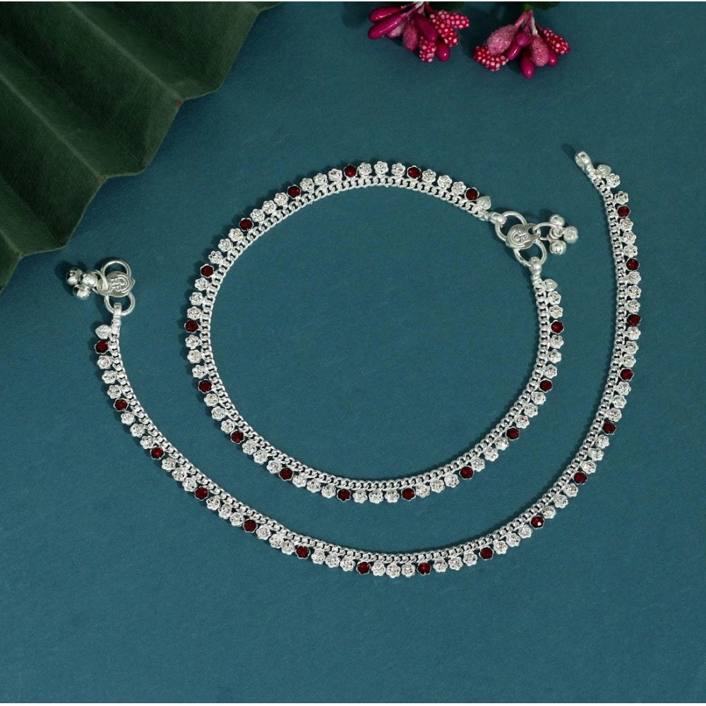 Women's Maroon Color Rhinestone Anklets (Free Size: Upto 10")