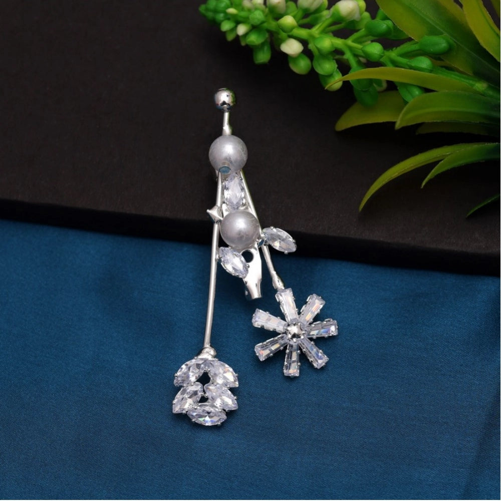 Women's Silver Color Brooch Use Burkha Pin &amp; Dupatta / Saree Pin